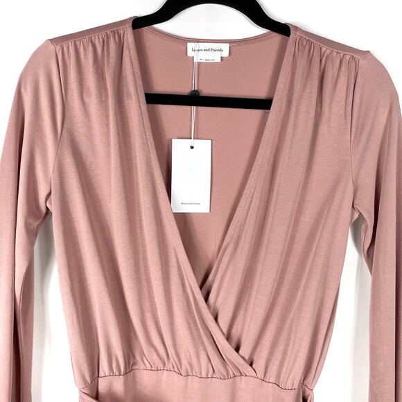Lovers & Friends Emmy Dress Mini Mauve Front‎ Wrap Tie V Neck Long Sleeve XXS - Picture 4 of 11